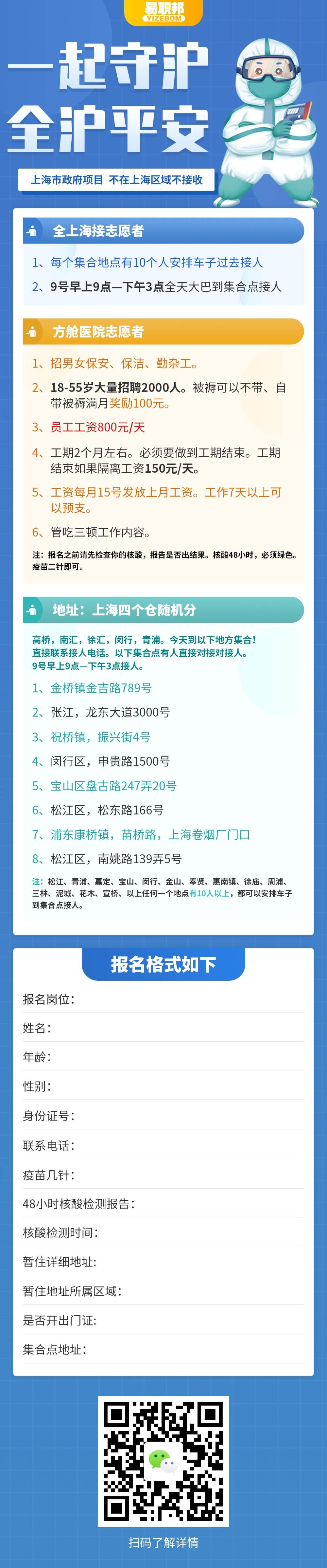 同心抗疫！方艙醫(yī)院志愿者招募?。信０?、保潔、勤雜工......）