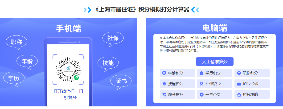 點擊進入！上海市居住證積分計算器，查詢自己的積分！