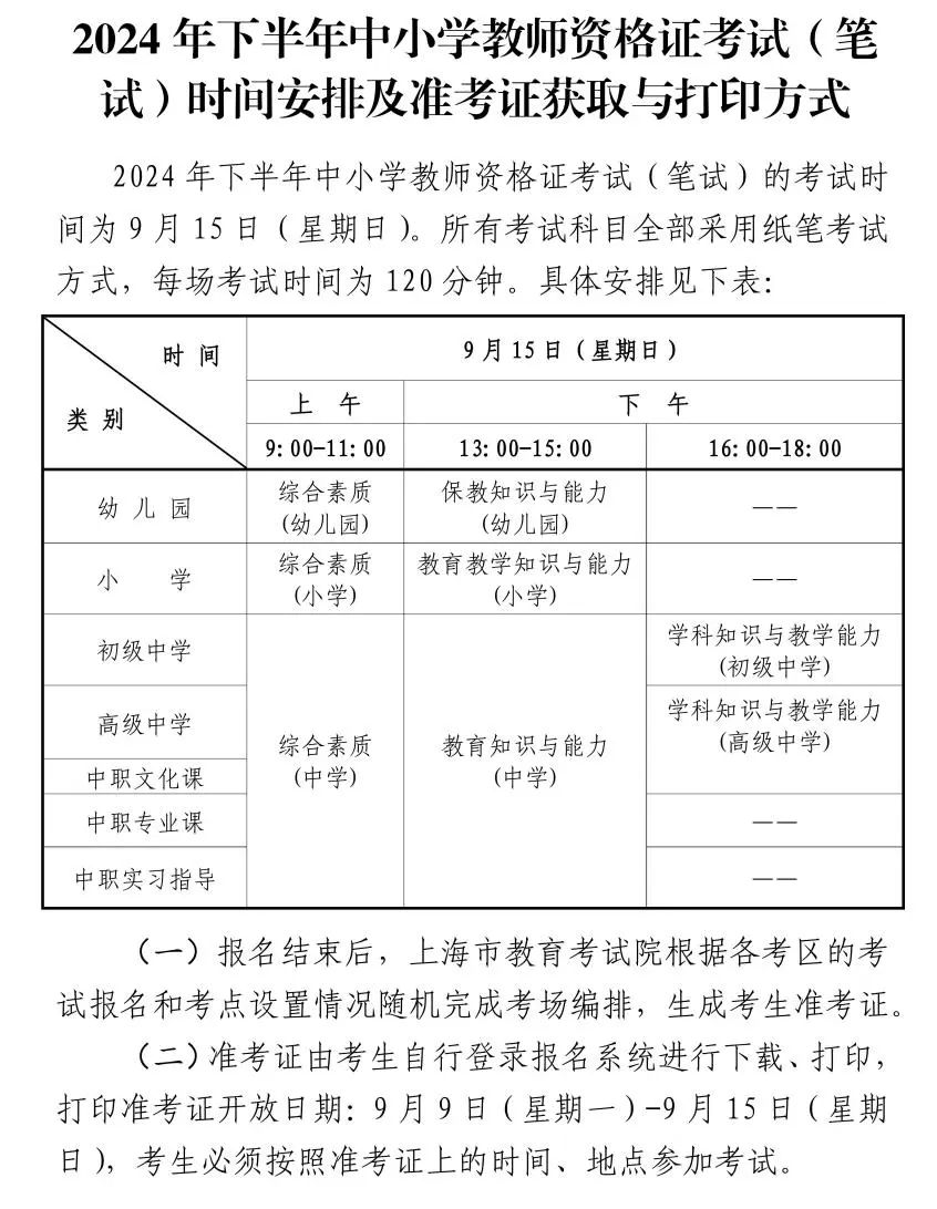 2024年下半年中小學(xué)教師資格考試（筆試）上?？紖^(qū)報(bào)名公告發(fā)布